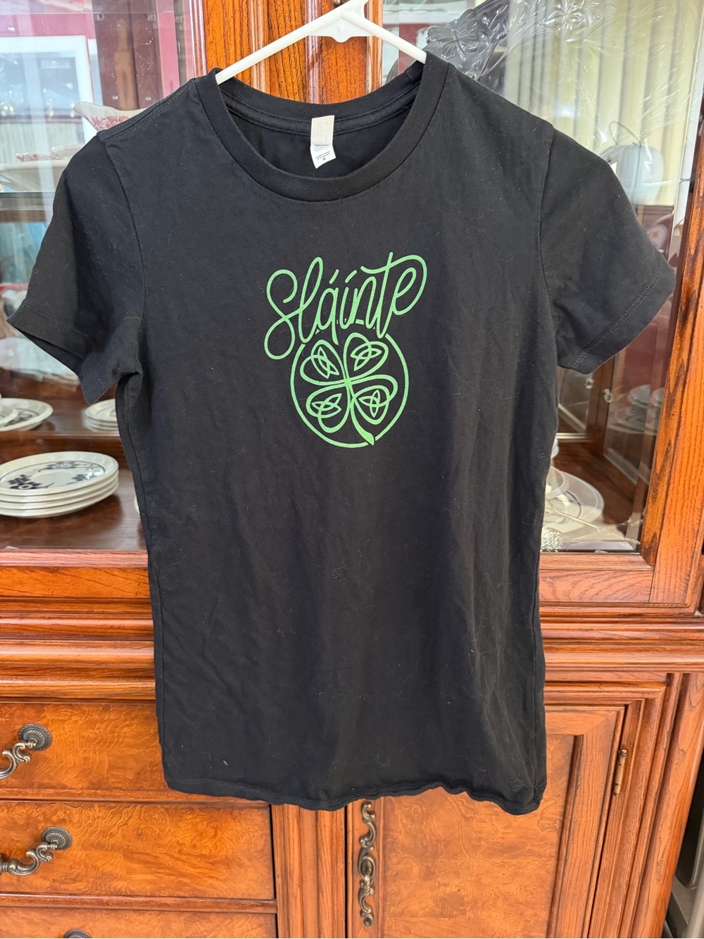 Bella Canvas Black Tee with Neon Green 'Sláinte' Shamrock Graphic